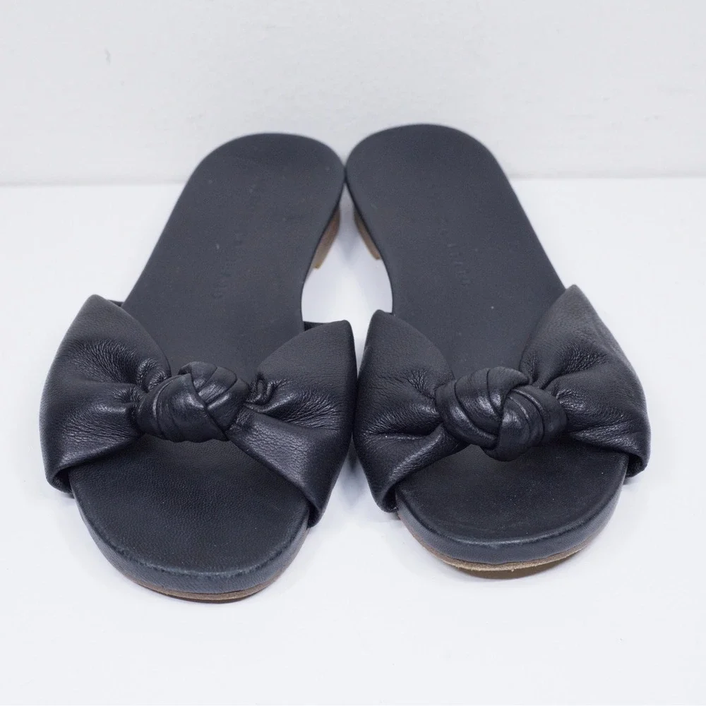 VERONICA BEARD Knotted Bow‎ Leather Slide Sandals Flat Summer Black Sz 5
